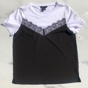 DKNY White & black t-shirt with lace size M NWT